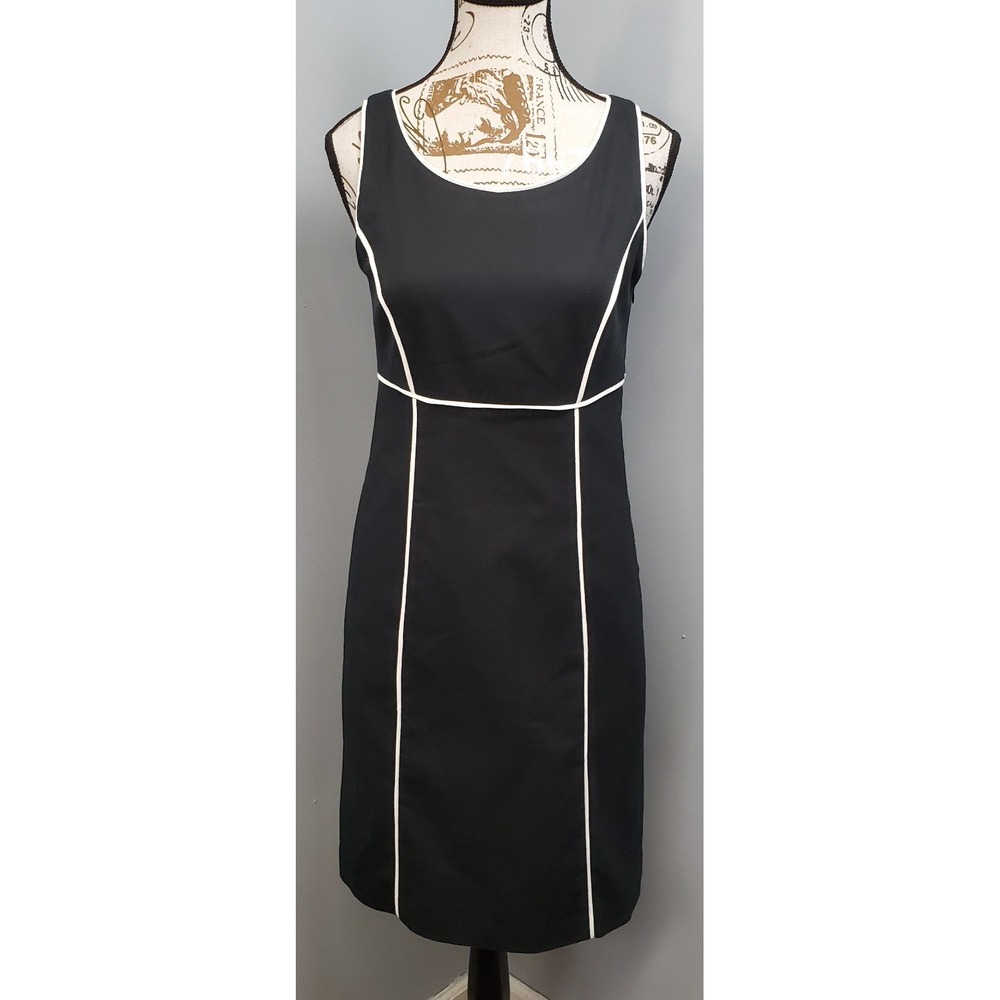 Peace of Cloth Sheath Dress Womens 6 Black White Piping Lined Career Side Zipper